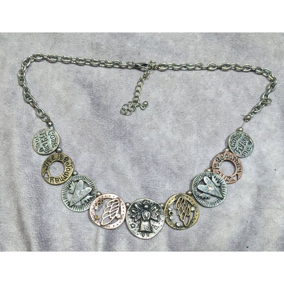 Rustic Religious Motivational Multi Metallic Medallion Charm Necklace - Picture 5 of 5